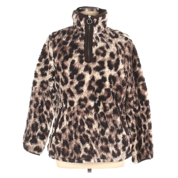 cozy sherpa Jackets & Blazers - Cozy Sherpa Cheetah Print Quarter Zip Pullover